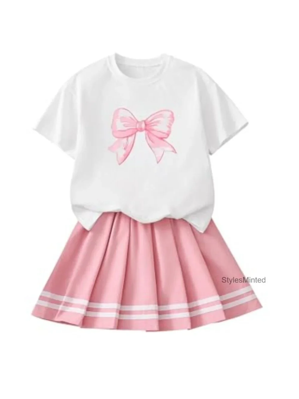 Girls 2 Piece Skirt Set Cute Summer Outfits Cotton Blend Short Sleeve